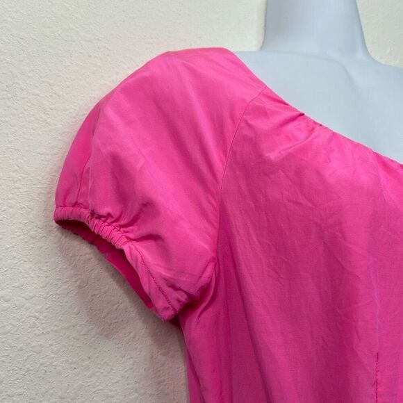 J Crew Silk Pink Barbiecore Babydoll Sheath Puff Sleeve Mini Dress Size 8 - Picture 5 of 16